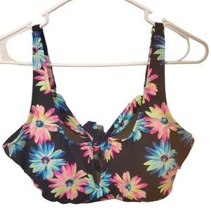 California Waves Plus Women's Swim Top Bralette Size 20/22 Black Pink Floral